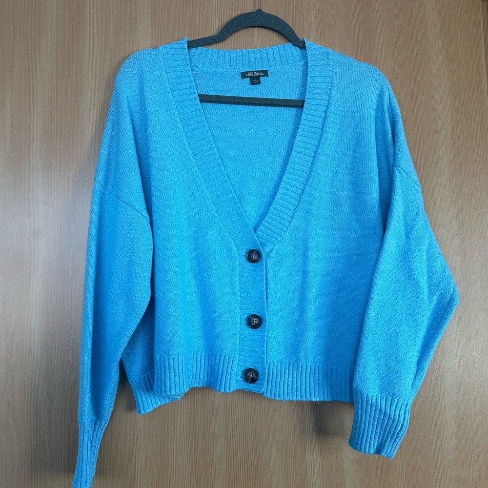 Blue V-Neck Button-Up Sweater